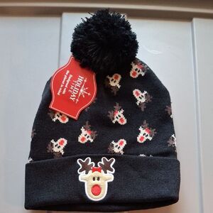 Holiday Time Black Reindeer Pom-Pom Hat (Hat012,013)